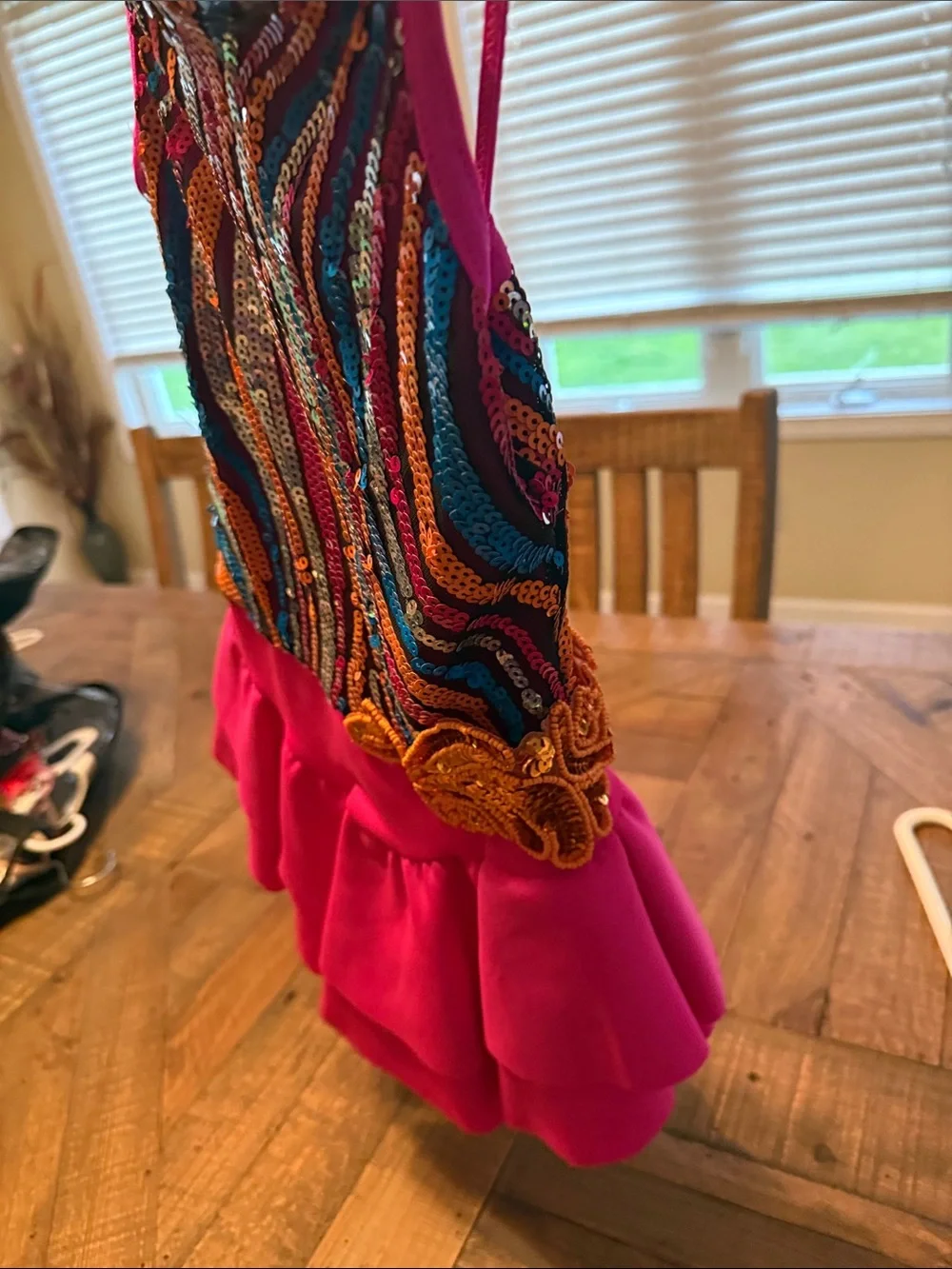 Weissman Hot Pink Sequin Multicolor Dance Dress